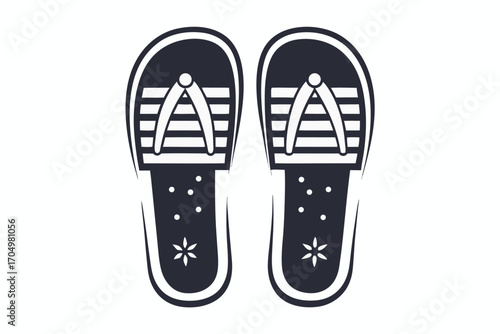 Flip Flops with Floral Detail and White Stripes on a White Background