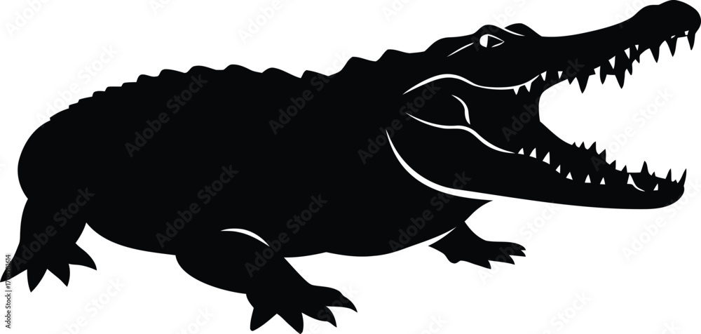 Naklejka premium A Silhouetted Alligator With Its Mouth Open In A Roar 