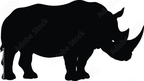 Silhouette of a Rhinoceros Standing Calmly on a White Background	