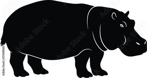 Black Silhouette of a Hippopotamus Standing Facing Right	