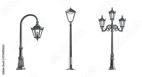 Vintage Street Lamps Illustration.