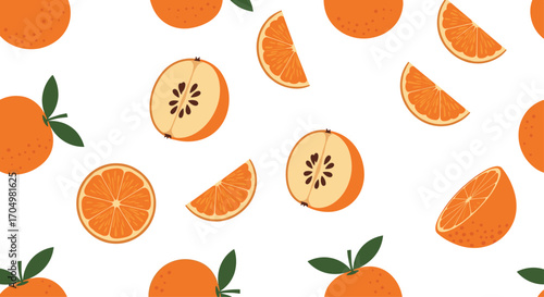 A delightful pattern of fresh citrus fruits in various forms.