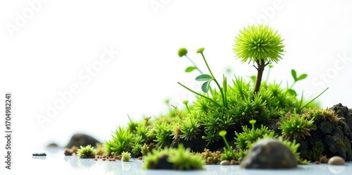 Single moss specimen against white background, forest, lichen