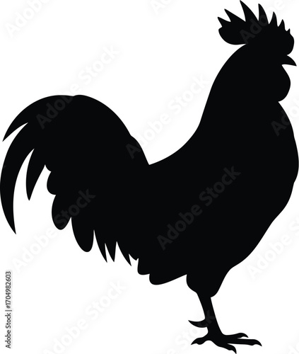Majestic Black Silhouette of a Rooster Standing Proudly Outdoors