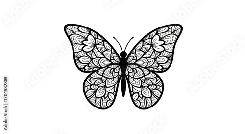 Elegant Butterfly Illustration with Intricate Mandala Wing Patterns.