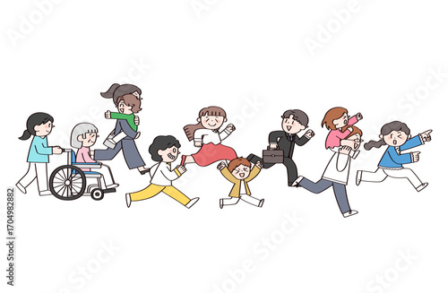 走る　歩く　人々のイラスト