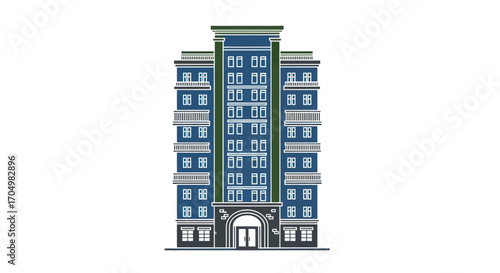 Classic Blue Apartment Building Architecture.