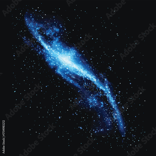 Milky way galaxy black vector background with blue stars nebula , vector style simple color