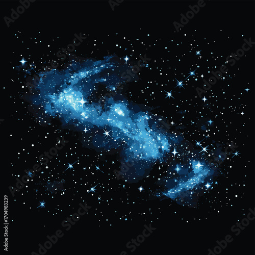 Milky way galaxy black vector background with blue stars nebula , vector style simple color