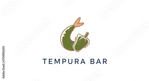 A minimalist logo for "Tempura Bar" featuring a stylized shrimp and a bell pepper.
