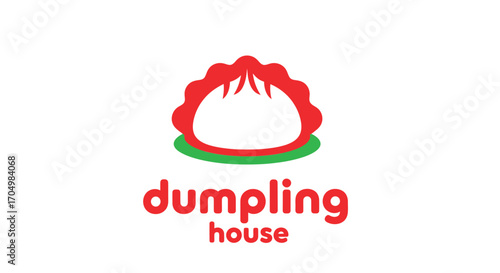 Logo for a dumpling house featuring a stylized dumpling with red and green accents.