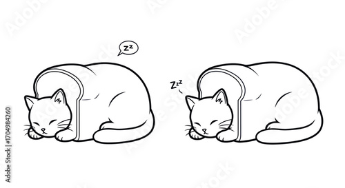 Cute sleeping cats nestled inside slices of bread enjoying a peaceful nap.