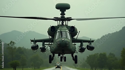 8K Slow Motion United States military helicopter in Vietnam