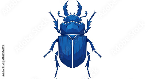 Stylized blue beetle insect illustration with detailed legs and antennae.
