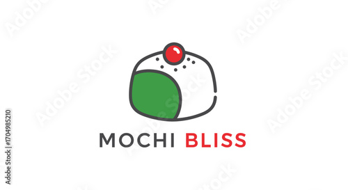 Logo for Mochi Bliss featuring a cute, stylized mochi dessert with a green side, topped with a red cherry.