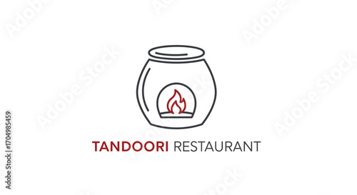 Minimalist line art logo for a Tandoori Restaurant, featuring a clay tandoor oven with a fire.