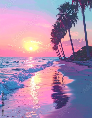 Fototapeta Naklejka Na Ścianę i Meble -  Vibrant sunset beach scene (1)