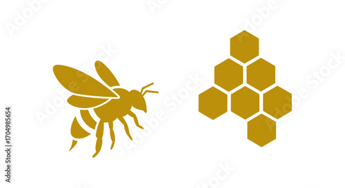 Golden Bee and Honeycomb Illustration.