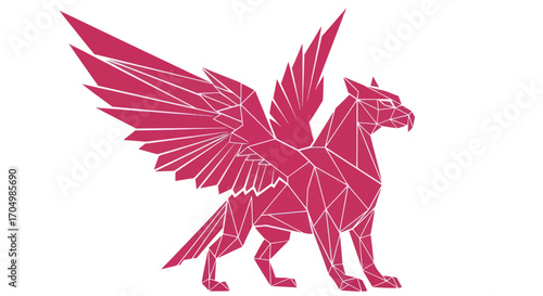 Geometric polygonal pink griffin mythical creature abstract fantasy art.