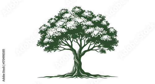 Beautifully Illustrated Green Tree with Strong Roots and Lush Canopy.