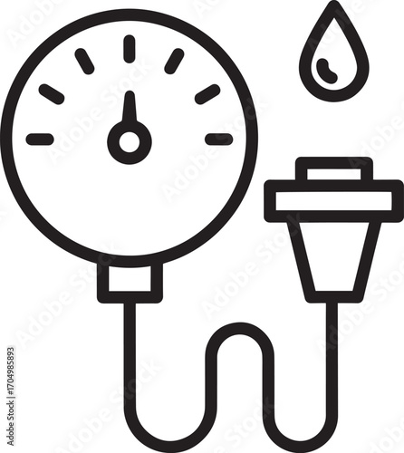 Hydraulic System Diagnostic Tool Icon Fluid Pressure Measurement and Control Illustration with a Viscous Liquid Drop