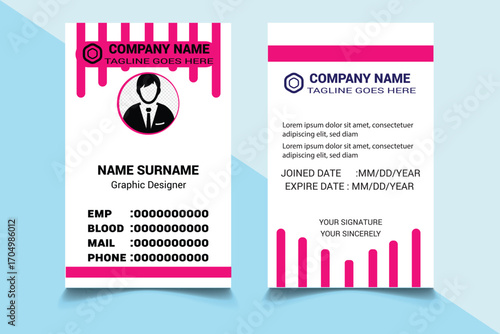 Abstract Geometric Dark pink Id Card Design, Professional Identity Card Template Vector for Employee and Others