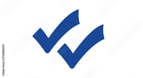 Double blue check marks signifying approval confirmation and validation on white.