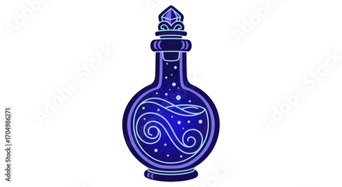Magical Blue Potion Bottle with Swirling Cosmic Liquid.