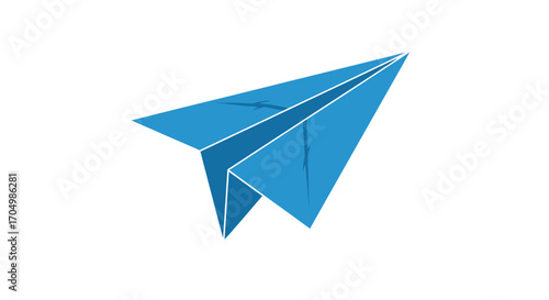 Blue paper airplane in flight representing travel and freedom.