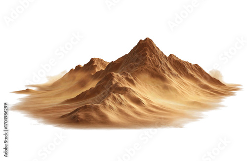 A dramatic desert mountain range with sandy slopes and rocky peaks, isolated on transparent background