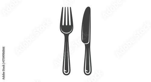 Classic black and white illustration of a fork and knife.
