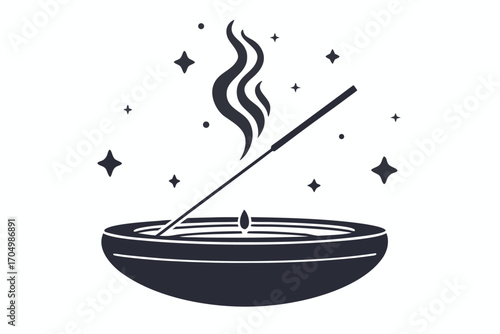 Incense Stick in Bowl with Stars on White Background, Minimalist Aroma