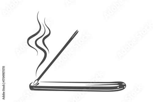 Incense Stick with Holder and Smoke on White Background