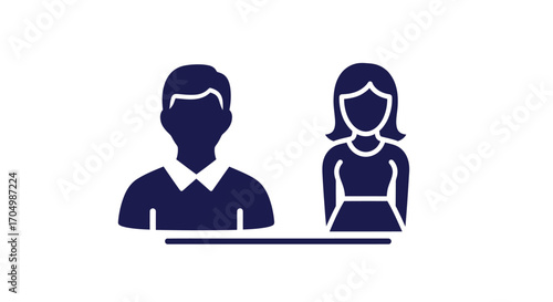 Stylized icons of a man and woman standing together representing partnership or interaction.