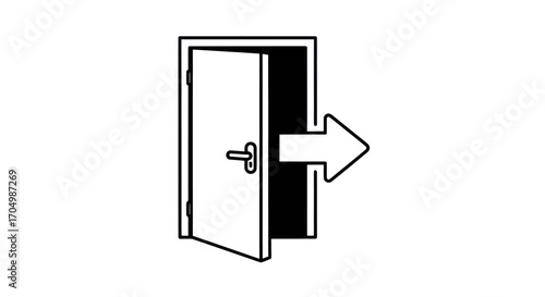 Open door with exit arrow a visual representation of leaving and escape.