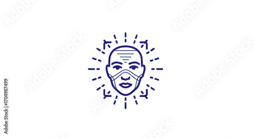 Illustration of a face wearing a mask with radiating lines health concept.