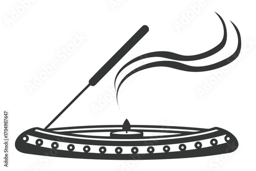 Incense Stick With Smoke and Candle in Stand on White Backdrop