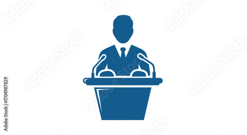 Businessman giving a presentation at a podium.