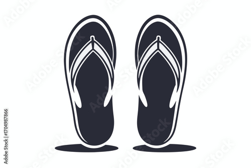 Isolated Flip Flops Icon with White Accents on a White Background
