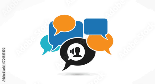 Colorful speech bubbles representing communication and social interaction.