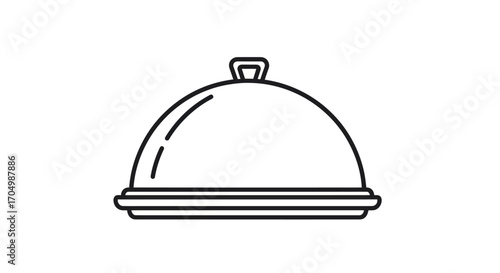 Elegant food cloche serving dome line art illustration.