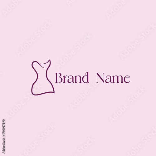 The outline dress logo features a simple silhouette of a dress drawn with thin lines (outline), without excessive details. This design creates an elegant, feminine, and minimalist impression, 