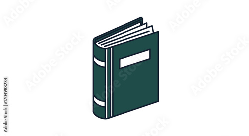 A closed book with a dark green cover and white label ready to be read.