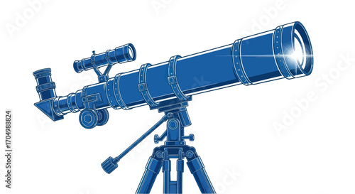 Blue Telescope on Tripod for Astronomical Observation.