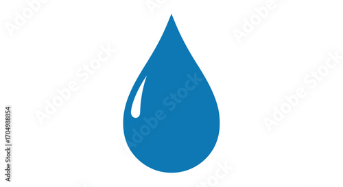 Isolated blue water droplet symbolizing hydration purity and environmental conservation.