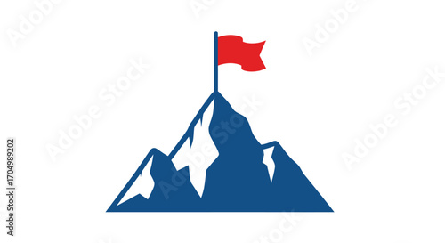 Mountain Peak with Flag: Symbol of Success and Achievement.