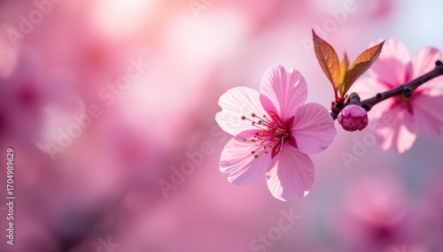 Wallpaper Mural Delicate pink sakura blossoms, full bloom, soft petals , close-up, surface, twig Torontodigital.ca
