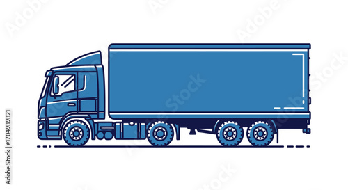 Blue Semi-Truck Illustration with Trailer for Transportation.