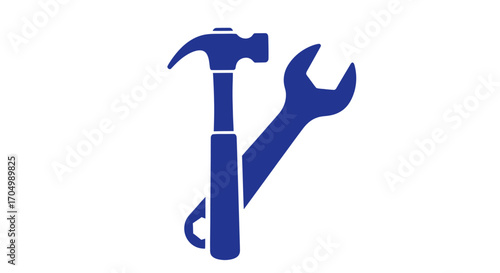 Hammer and wrench tools crossed representing repair and construction.