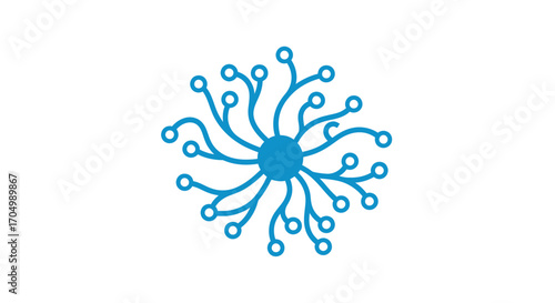 Blue digital neuron network hub icon illustration.